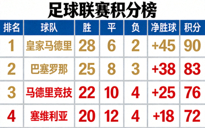 足球联赛积分榜数据可视化图表